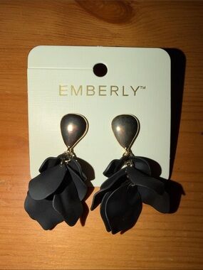 Kohl's Emberly Black Floral Petal Drop Earrings with Gold Accents
